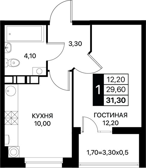 31,3 м², 1-комнатная квартира 4 428 950 ₽ - изображение 1