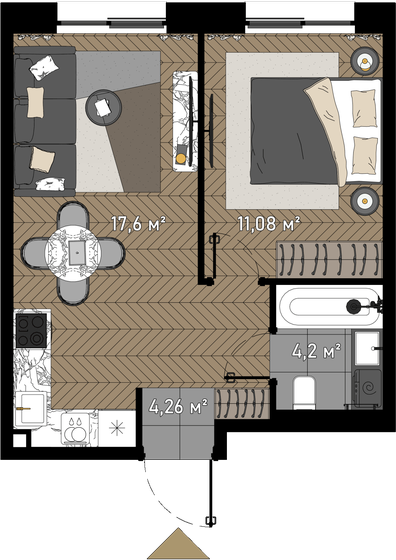 37,1 м², 1-комнатные апартаменты 16 433 050 ₽ - изображение 1