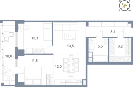 80,5 м², 1-комнатная квартира 7 180 000 ₽ - изображение 13