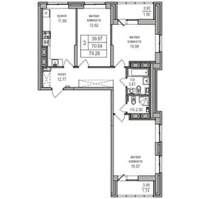 68,3 м², 3-комнатная квартира 11 300 000 ₽ - изображение 119