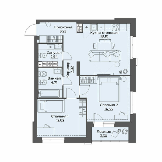 66,5 м², 2-комнатная квартира 9 800 000 ₽ - изображение 1