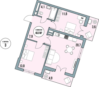 Квартира 69,4 м², 3-комнатные - изображение 1
