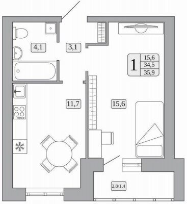 34,5 м², 1-комнатная квартира 3 540 000 ₽ - изображение 9