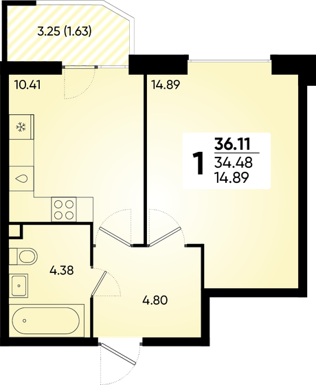 36,2 м², 1-комнатная квартира 5 528 983 ₽ - изображение 1