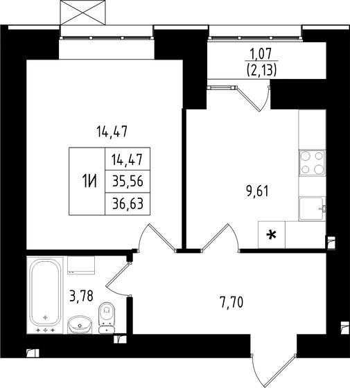 36,6 м², 1-комнатная квартира 7 320 000 ₽ - изображение 1
