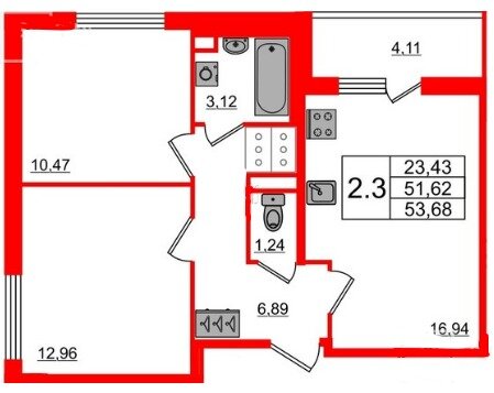 55 м², 2-комнатная квартира 12 100 000 ₽ - изображение 1