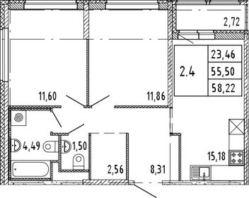 57,6 м², 2-комнатная квартира 12 258 368 ₽ - изображение 9