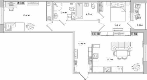 Квартира 74,8 м², 2-комнатная - изображение 1