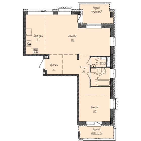 75,7 м², 2-комнатная квартира 21 953 000 ₽ - изображение 1