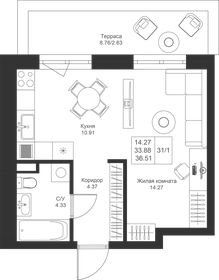 Квартира 36,5 м², студия - изображение 1