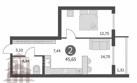 Квартира 45,7 м², 2-комнатная - изображение 1