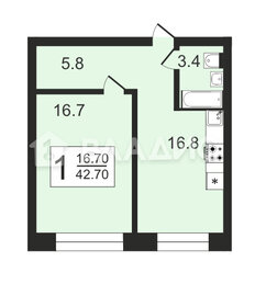 Квартира 43 м², 1-комнатная - изображение 1