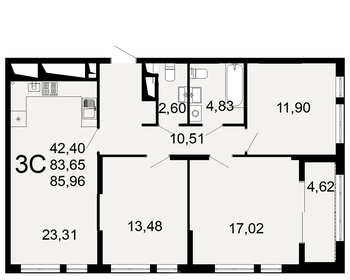 Квартира 86 м², 3-комнатная - изображение 1