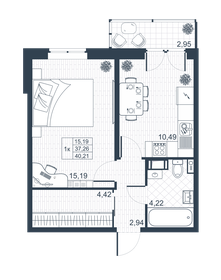 38,4 м², 1-комнатная квартира 5 486 910 ₽ - изображение 40