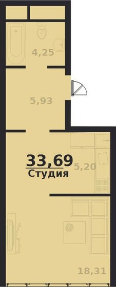 33,7 м², 1-комнатная квартира 4 042 800 ₽ - изображение 1