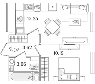 Квартира 32,9 м², 1-комнатная - изображение 1