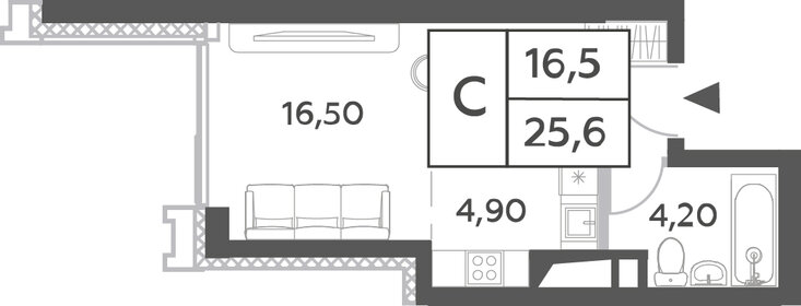 Квартира 25,6 м², студия - изображение 1