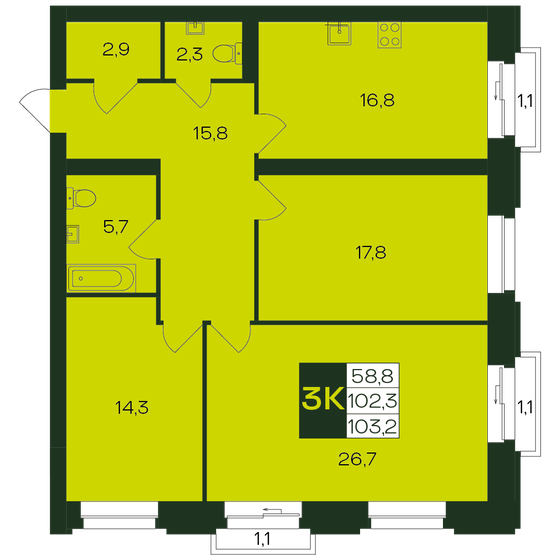 103,2 м², 3-комнатная квартира 10 836 000 ₽ - изображение 1