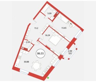 Квартира 86,6 м², 2-комнатная - изображение 1