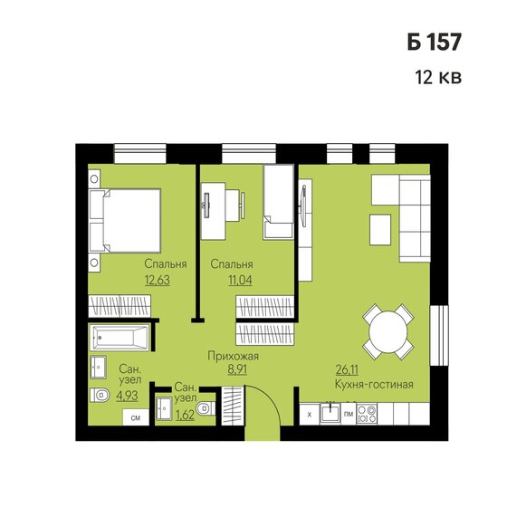 64,5 м², 3-комнатная квартира 10 800 000 ₽ - изображение 1