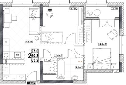 115,6 м², 3-комнатная квартира 19 500 000 ₽ - изображение 99