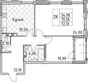 Квартира 72,1 м², 2-комнатная - изображение 1