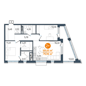 69,7 м², 2-комнатная квартира 9 344 000 ₽ - изображение 1