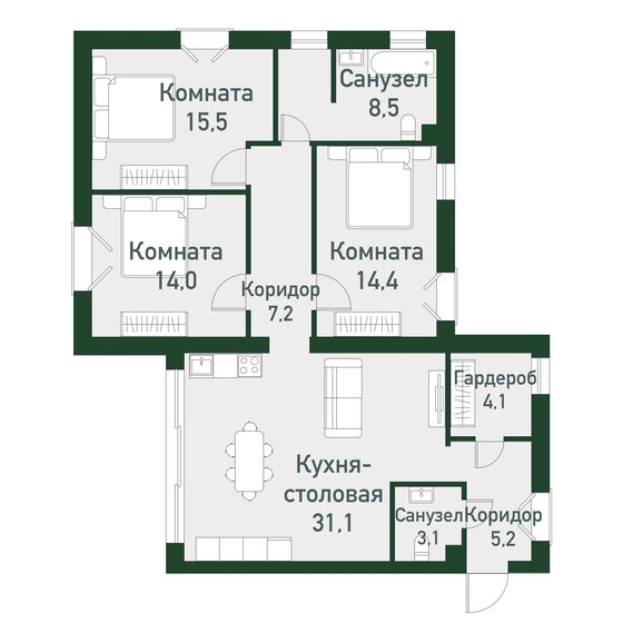 105,8 м², 3-комнатная квартира 13 225 000 ₽ - изображение 1