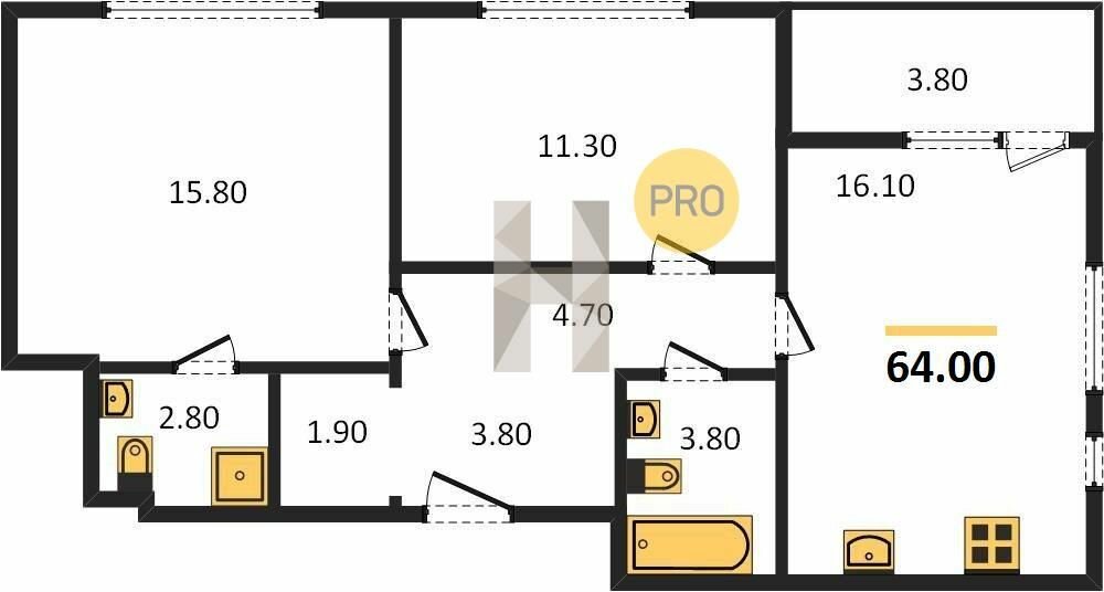 64 м², 2-комнатная квартира 6 208 000 ₽ - изображение 9