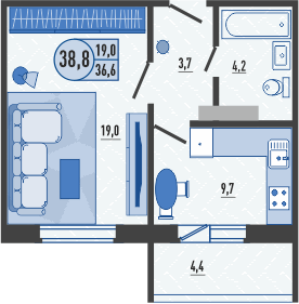 38,8 м², 1-комнатная квартира 3 305 760 ₽ - изображение 1