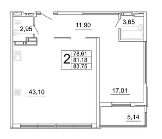 Квартира 83,8 м², 2-комнатная - изображение 1