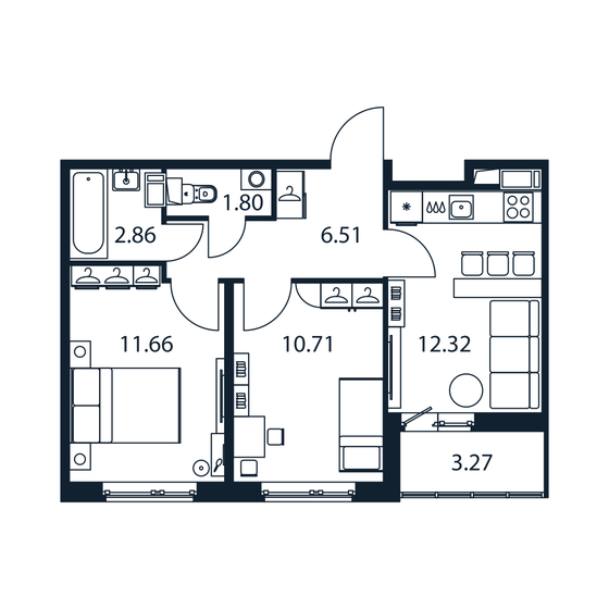 47,5 м², 2-комнатная квартира 7 970 888 ₽ - изображение 1