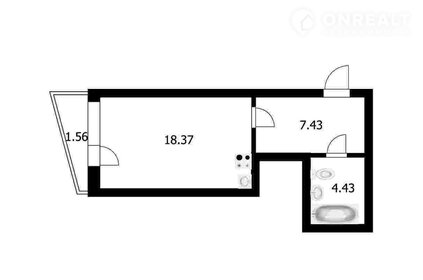 Квартира 32 м², 1-комнатная - изображение 1