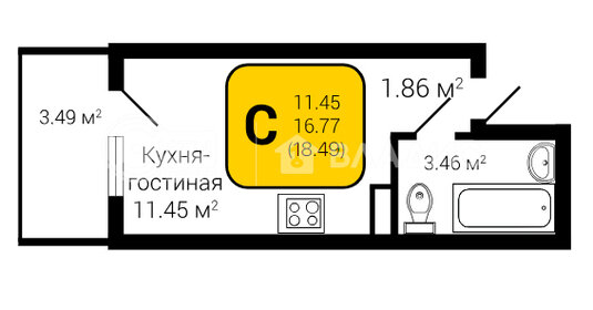 15 м², квартира-студия 2 450 000 ₽ - изображение 107