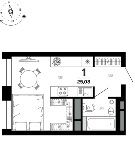 25,1 м², 1-комнатная квартира 3 226 240 ₽ - изображение 1
