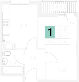 31,5 м², 1-комнатная квартира 3 900 000 ₽ - изображение 24