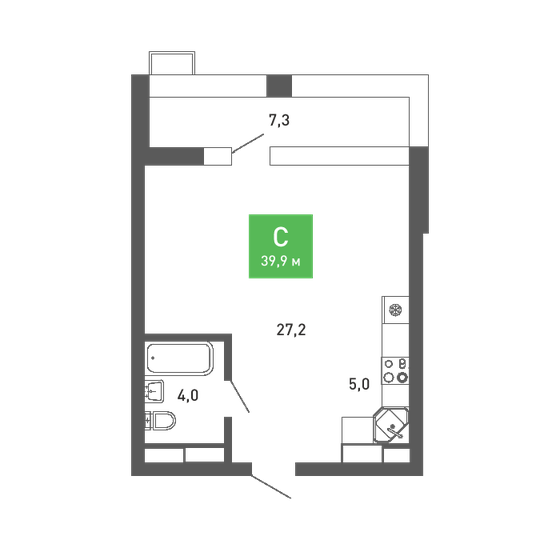 39,9 м², квартира-студия 4 907 088 ₽ - изображение 1