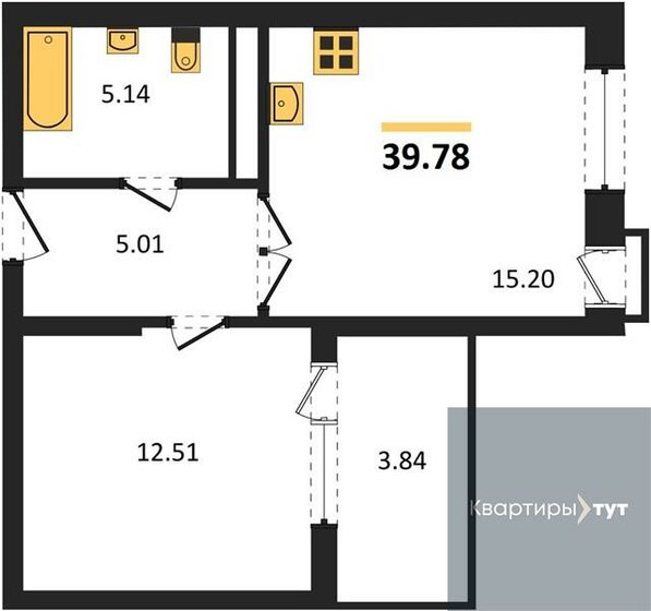 39,8 м², 1-комнатная квартира 6 582 963 ₽ - изображение 1