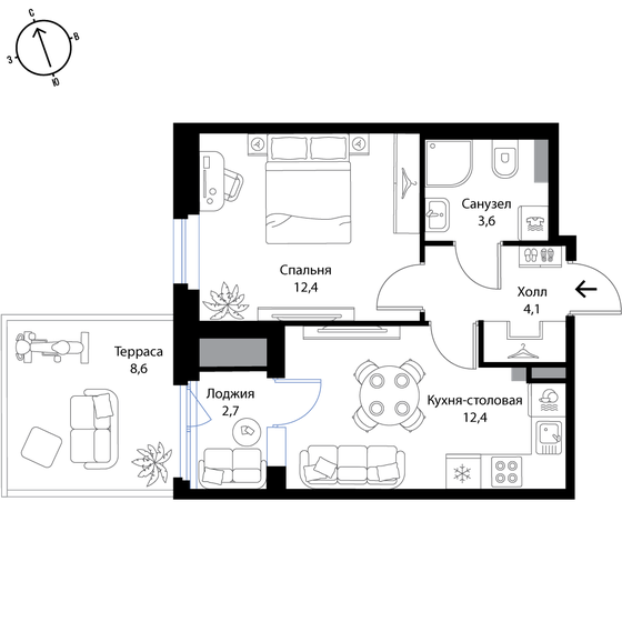 36,5 м², 1-комнатная квартира 6 606 500 ₽ - изображение 45