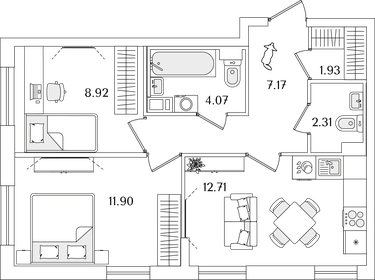 Квартира 49 м², 2-комнатная - изображение 1