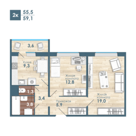 56,3 м², 2-комнатная квартира 6 500 000 ₽ - изображение 46
