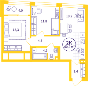 Квартира 58,3 м², 2-комнатная - изображение 1