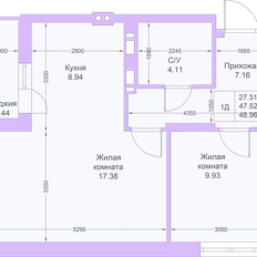 Квартира 49 м², 1-комнатная - изображение 2