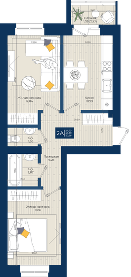 51,1 м², 2-комнатная квартира 6 540 800 ₽ - изображение 1