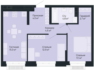 53,5 м², 2-комнатная квартира 13 482 000 ₽ - изображение 17