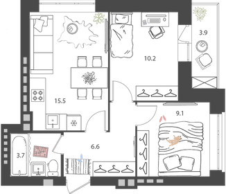 Квартира 47 м², 2-комнатная - изображение 1