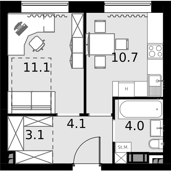 33 м², 1-комнатные апартаменты 9 570 000 ₽ - изображение 1