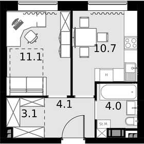 Квартира 33 м², 1-комнатные - изображение 1
