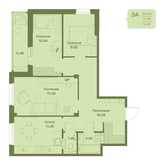 76,6 м², 3-комнатная квартира 7 930 000 ₽ - изображение 1