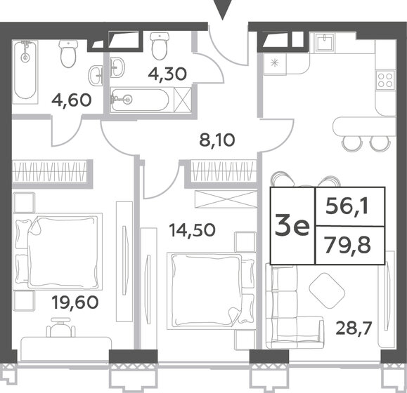 79,8 м², 3-комнатная квартира 34 535 304 ₽ - изображение 1